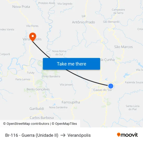 Br-116 - Guerra (Unidade II) to Veranópolis map