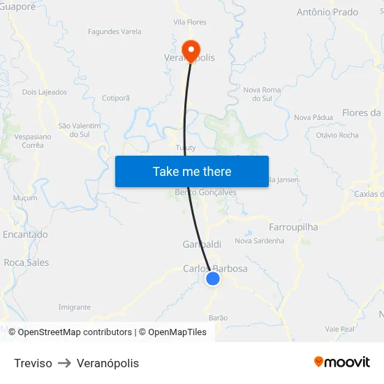 Treviso to Veranópolis map