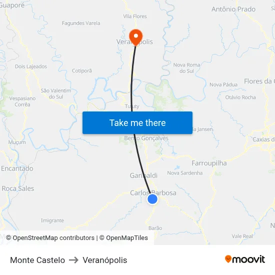 Monte Castelo to Veranópolis map
