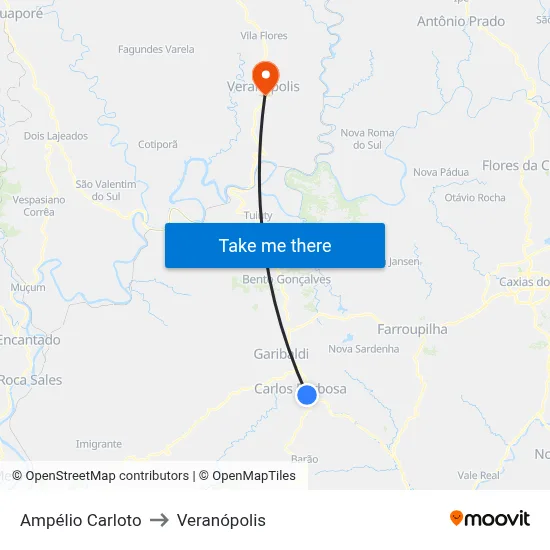 Ampélio Carloto to Veranópolis map