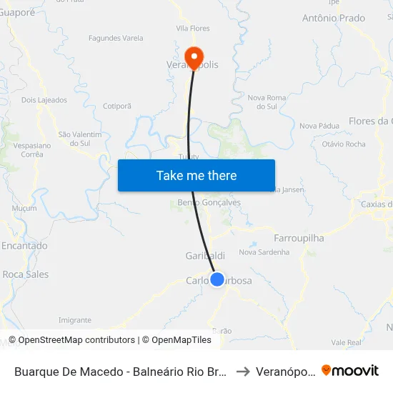 Buarque De Macedo - Balneário Rio Branco to Veranópolis map