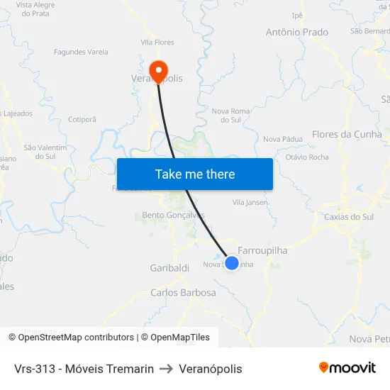 Vrs-313 - Móveis Tremarin to Veranópolis map