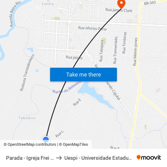Parada - Igreja Frei Galvão to Uespi - Universidade Estadual Do Piaui map