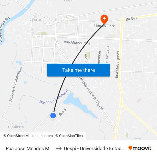 Rua José Mendes Mourão, 80 to Uespi - Universidade Estadual Do Piaui map