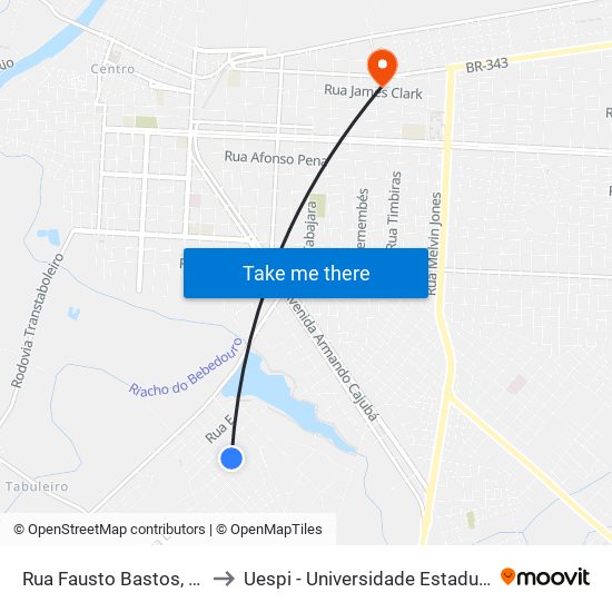 Rua Fausto Bastos, 160-212 to Uespi - Universidade Estadual Do Piaui map