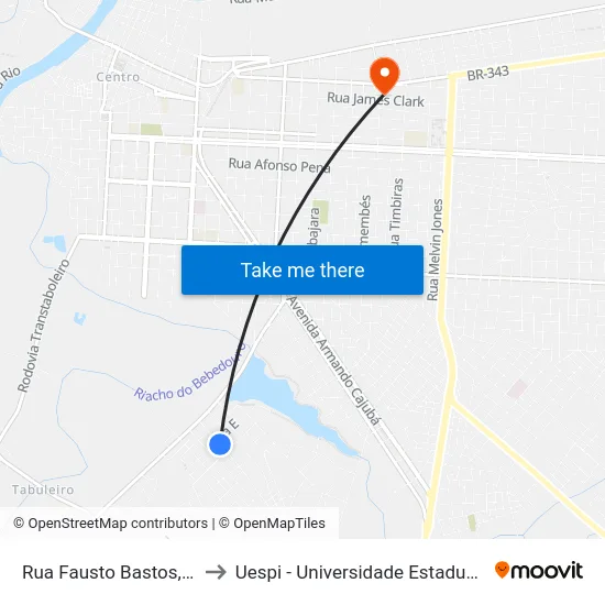 Rua Fausto Bastos, 53-103 to Uespi - Universidade Estadual Do Piaui map