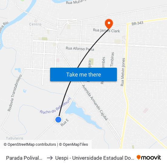 Parada Polivalente to Uespi - Universidade Estadual Do Piaui map