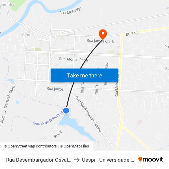 Rua Desembargador Osvaldo Correia, 435-609 to Uespi - Universidade Estadual Do Piaui map