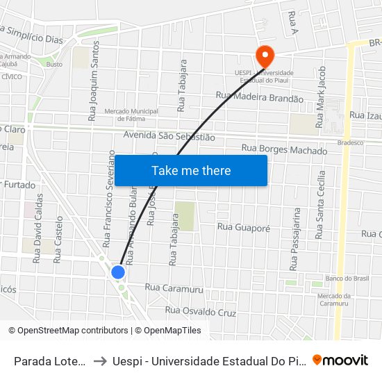 Parada Loteria to Uespi - Universidade Estadual Do Piaui map