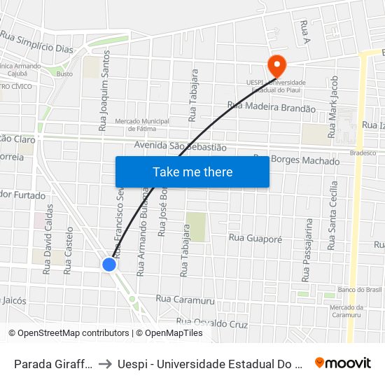 Parada Giraffas to Uespi - Universidade Estadual Do Piaui map