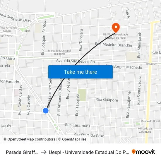 Parada Giraffas to Uespi - Universidade Estadual Do Piaui map