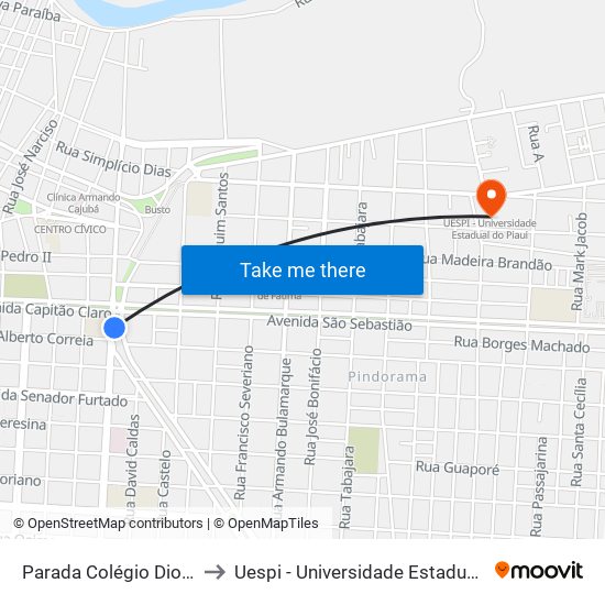 Parada Colégio Diocesano to Uespi - Universidade Estadual Do Piaui map