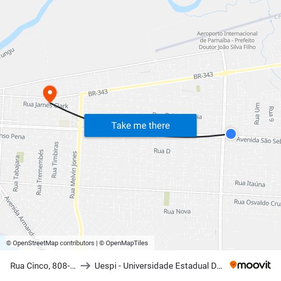 Rua Cinco, 808-856 to Uespi - Universidade Estadual Do Piaui map