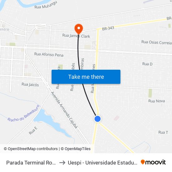 Parada Terminal Rodoviário to Uespi - Universidade Estadual Do Piaui map