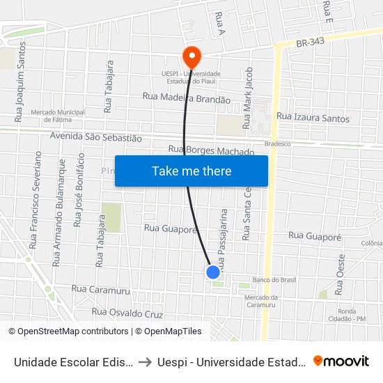 Unidade Escolar Edison Cunha to Uespi - Universidade Estadual Do Piaui map