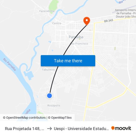Rua Projetada 148, 486-550 to Uespi - Universidade Estadual Do Piaui map
