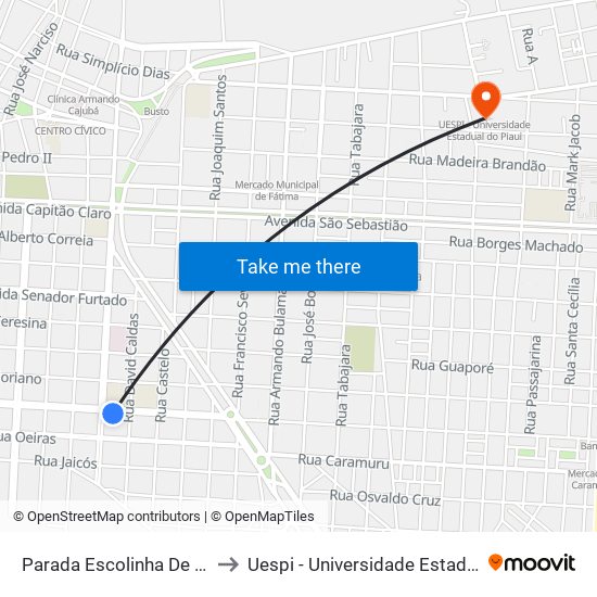 Parada Escolinha De Aplicação to Uespi - Universidade Estadual Do Piaui map