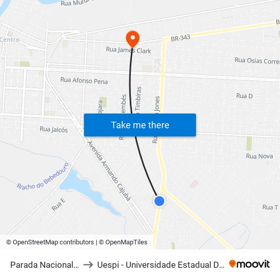 Parada Nacional Gás to Uespi - Universidade Estadual Do Piaui map