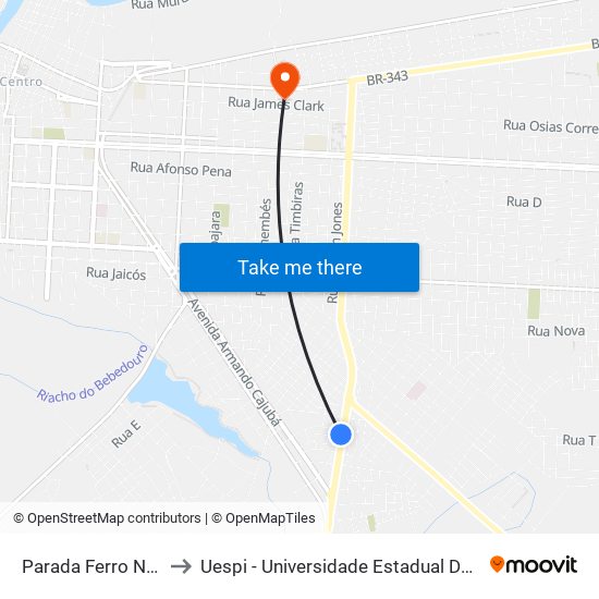 Parada Ferro Norte to Uespi - Universidade Estadual Do Piaui map