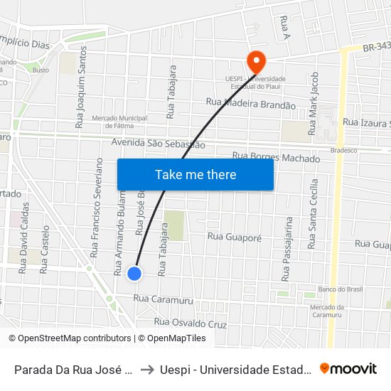 Parada Da Rua José Bonifácio to Uespi - Universidade Estadual Do Piaui map