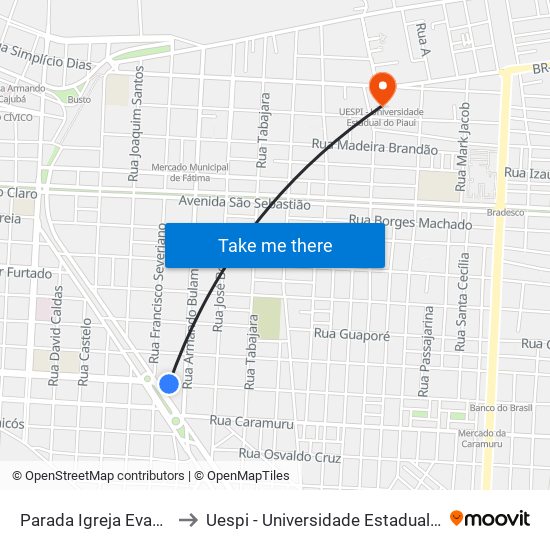 Parada Igreja Evangélica to Uespi - Universidade Estadual Do Piaui map