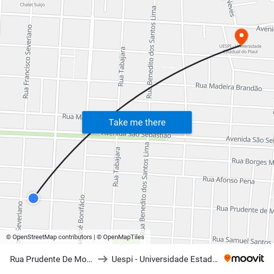 Rua Prudente De Morães, 543 to Uespi - Universidade Estadual Do Piaui map