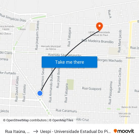 Rua Itaúna, 80 to Uespi - Universidade Estadual Do Piaui map