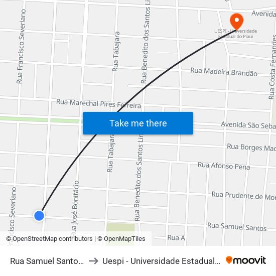Rua Samuel Santos, 479 to Uespi - Universidade Estadual Do Piaui map