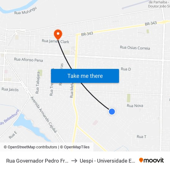 Rua Governador Pedro Freitas, 1700-1768 to Uespi - Universidade Estadual Do Piaui map