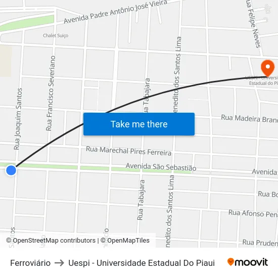 Ferroviário to Uespi - Universidade Estadual Do Piaui map