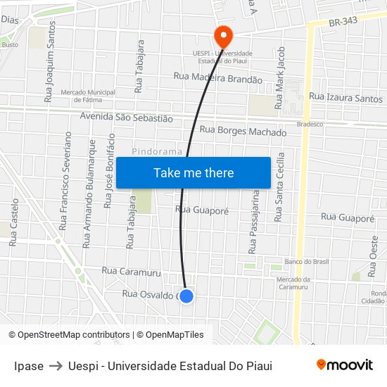 Ipase to Uespi - Universidade Estadual Do Piaui map