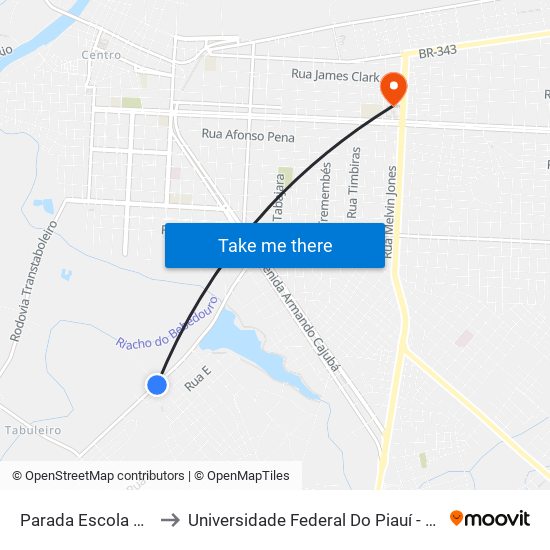 Parada Escola Cândido Athayde to Universidade Federal Do Piauí - Campus Ministro Reis Velloso map