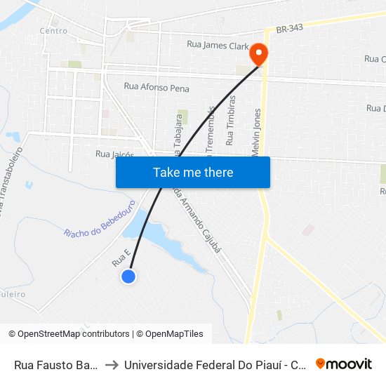 Rua Fausto Bastos, 160-212 to Universidade Federal Do Piauí - Campus Ministro Reis Velloso map