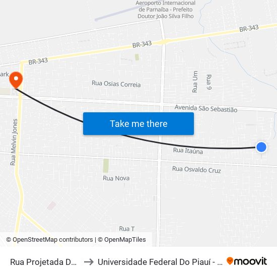 Rua Projetada Duzentos E Sete, 13 to Universidade Federal Do Piauí - Campus Ministro Reis Velloso map