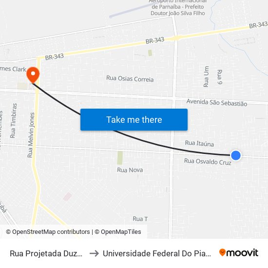 Rua Projetada Duzentos E Cinco, 101-221 to Universidade Federal Do Piauí - Campus Ministro Reis Velloso map