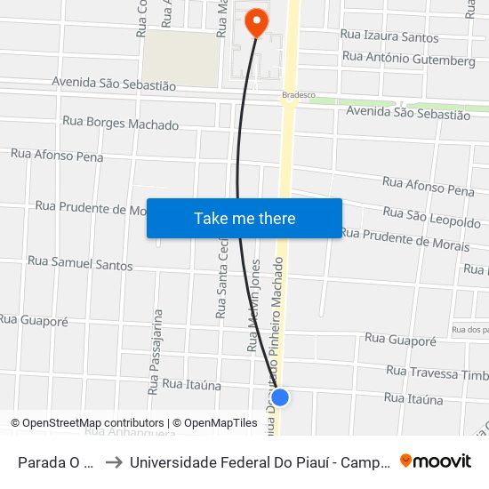 Parada O Boticário to Universidade Federal Do Piauí - Campus Ministro Reis Velloso map