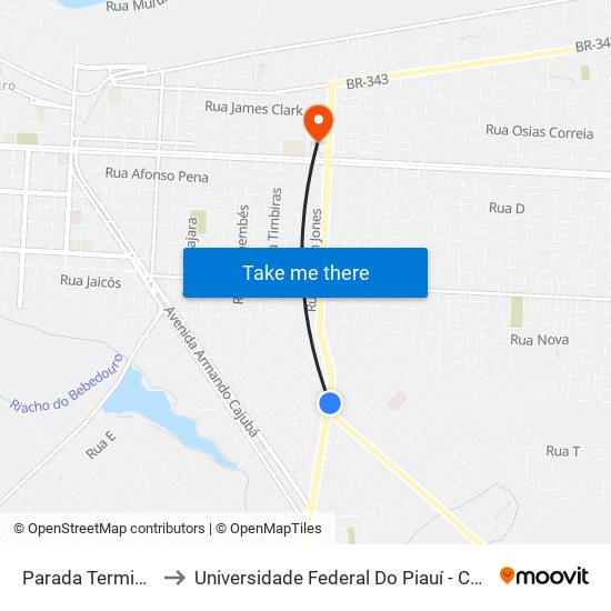 Parada Terminal Rodoviário to Universidade Federal Do Piauí - Campus Ministro Reis Velloso map