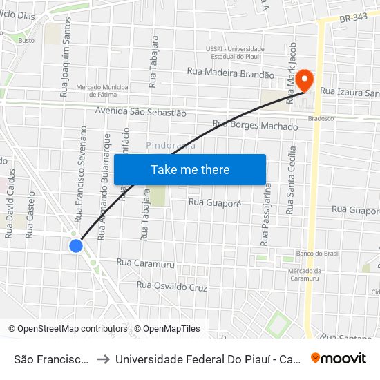 São Francisco Da Guarita to Universidade Federal Do Piauí - Campus Ministro Reis Velloso map