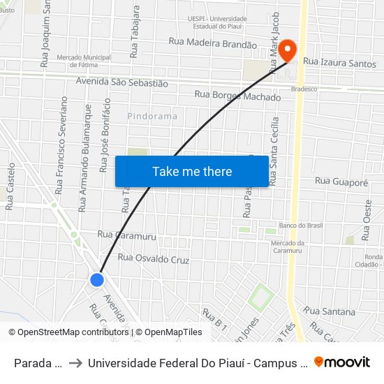 Parada Longa to Universidade Federal Do Piauí - Campus Ministro Reis Velloso map