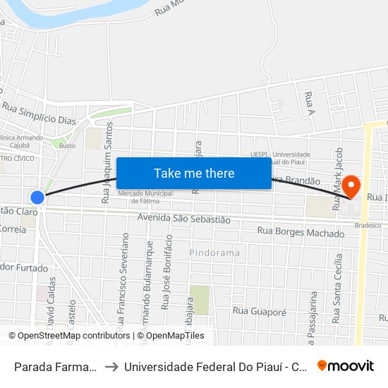 Parada Farmacia Rodoviária to Universidade Federal Do Piauí - Campus Ministro Reis Velloso map