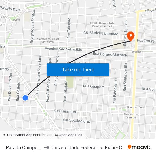 Parada Campo Das Mercedes to Universidade Federal Do Piauí - Campus Ministro Reis Velloso map