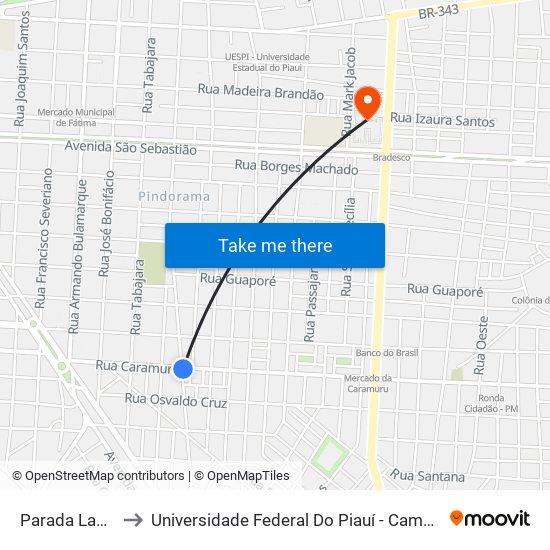 Parada Lac Lanches to Universidade Federal Do Piauí - Campus Ministro Reis Velloso map