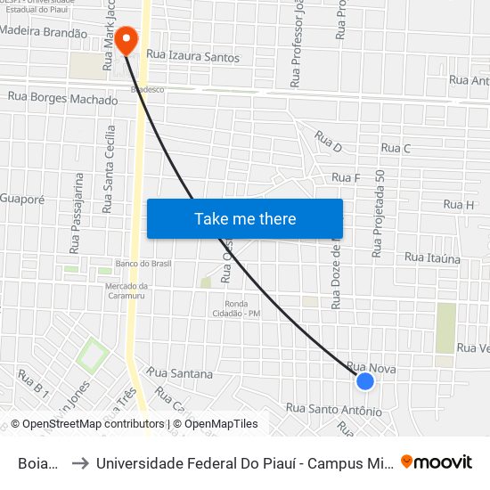 Boiadeiro to Universidade Federal Do Piauí - Campus Ministro Reis Velloso map
