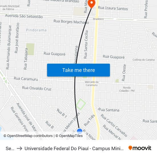 Senai to Universidade Federal Do Piauí - Campus Ministro Reis Velloso map