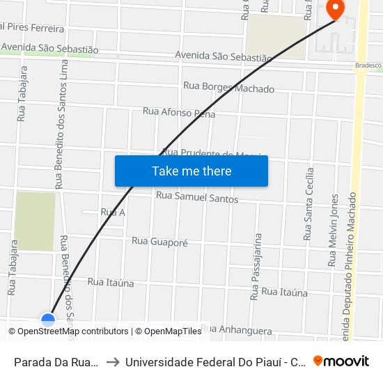 Parada Da Rua São Francisco to Universidade Federal Do Piauí - Campus Ministro Reis Velloso map