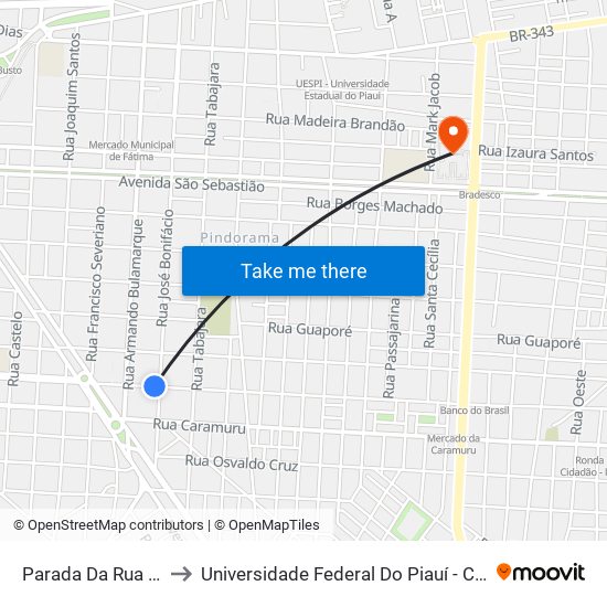 Parada Da Rua José Bonifácio to Universidade Federal Do Piauí - Campus Ministro Reis Velloso map
