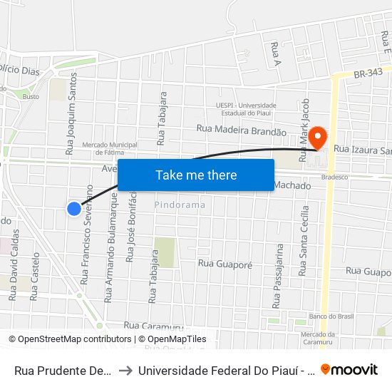 Rua Prudente De Morães, 347-383 to Universidade Federal Do Piauí - Campus Ministro Reis Velloso map