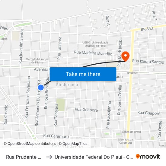 Rua Prudente De Morães, 677 to Universidade Federal Do Piauí - Campus Ministro Reis Velloso map