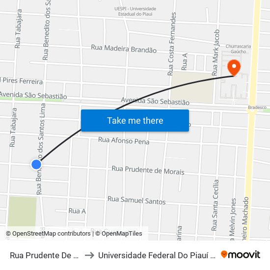 Rua Prudente De Morães, 1045-1075 to Universidade Federal Do Piauí - Campus Ministro Reis Velloso map