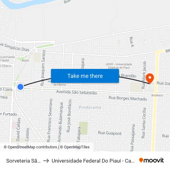 Sorveteria São Francisco to Universidade Federal Do Piauí - Campus Ministro Reis Velloso map